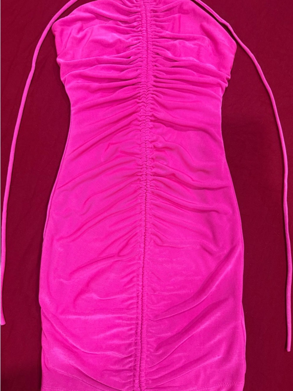 Sabora Strapless Ruched Hot Pink Bodycon Dress
